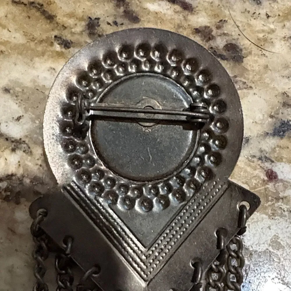 Artistic Black and Bronze Brooch with Chains